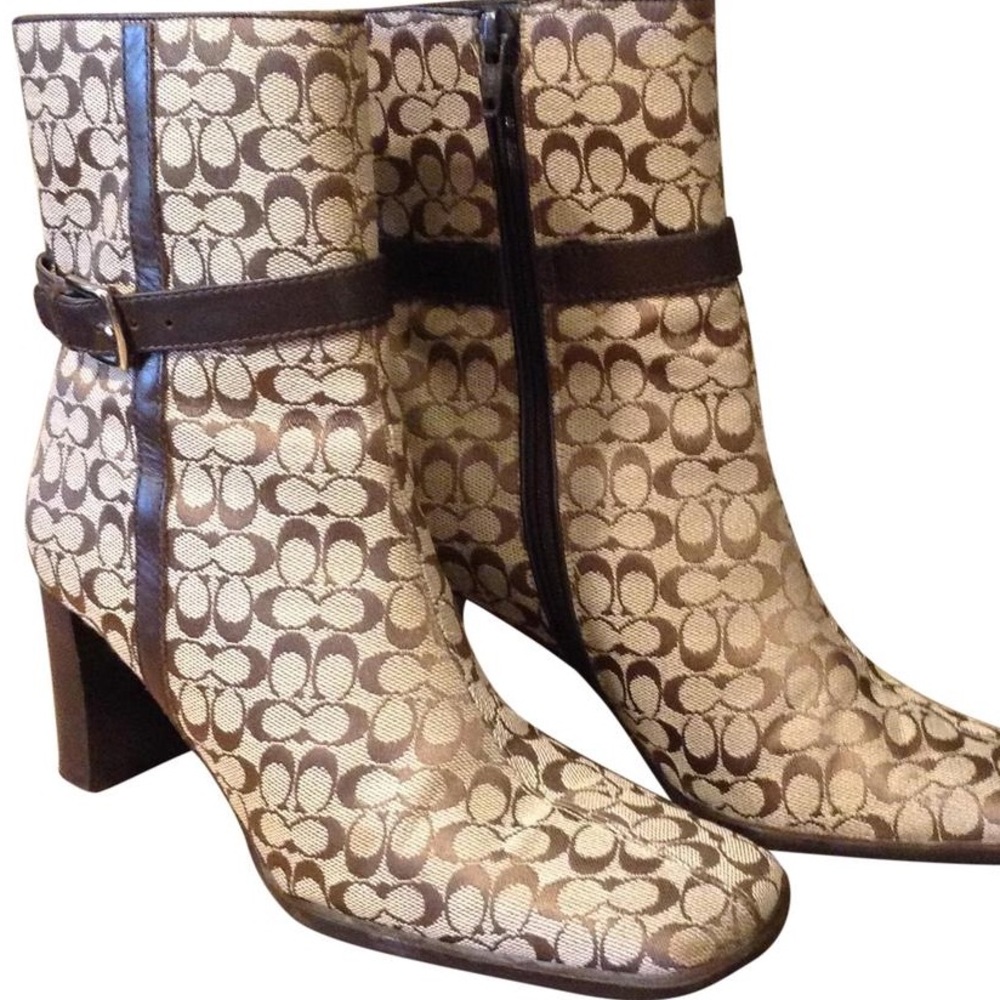 Coach Beige Brown Ankle Booties